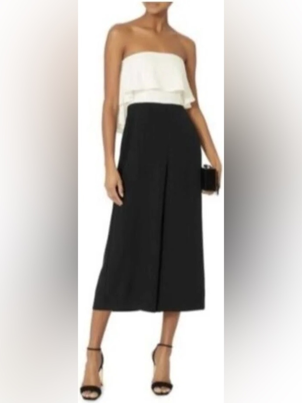 INTERMIX Loddie Black White Strapless Wide Leg Cropped Jumpsuit Size 6